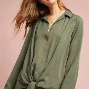 Maeve Olive Tie-Front Blouse